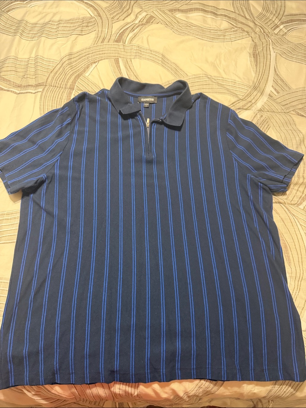 Express Navy Blue Polo with Bright Blue Pinstripes